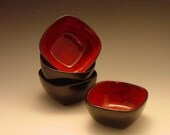 Prep Bowls - Red Poppy Extra Small Square Bowls Set of 4 - Colorful Ceramic Pottery for Serving Modern Home Decor or Gift Giving   RP-260