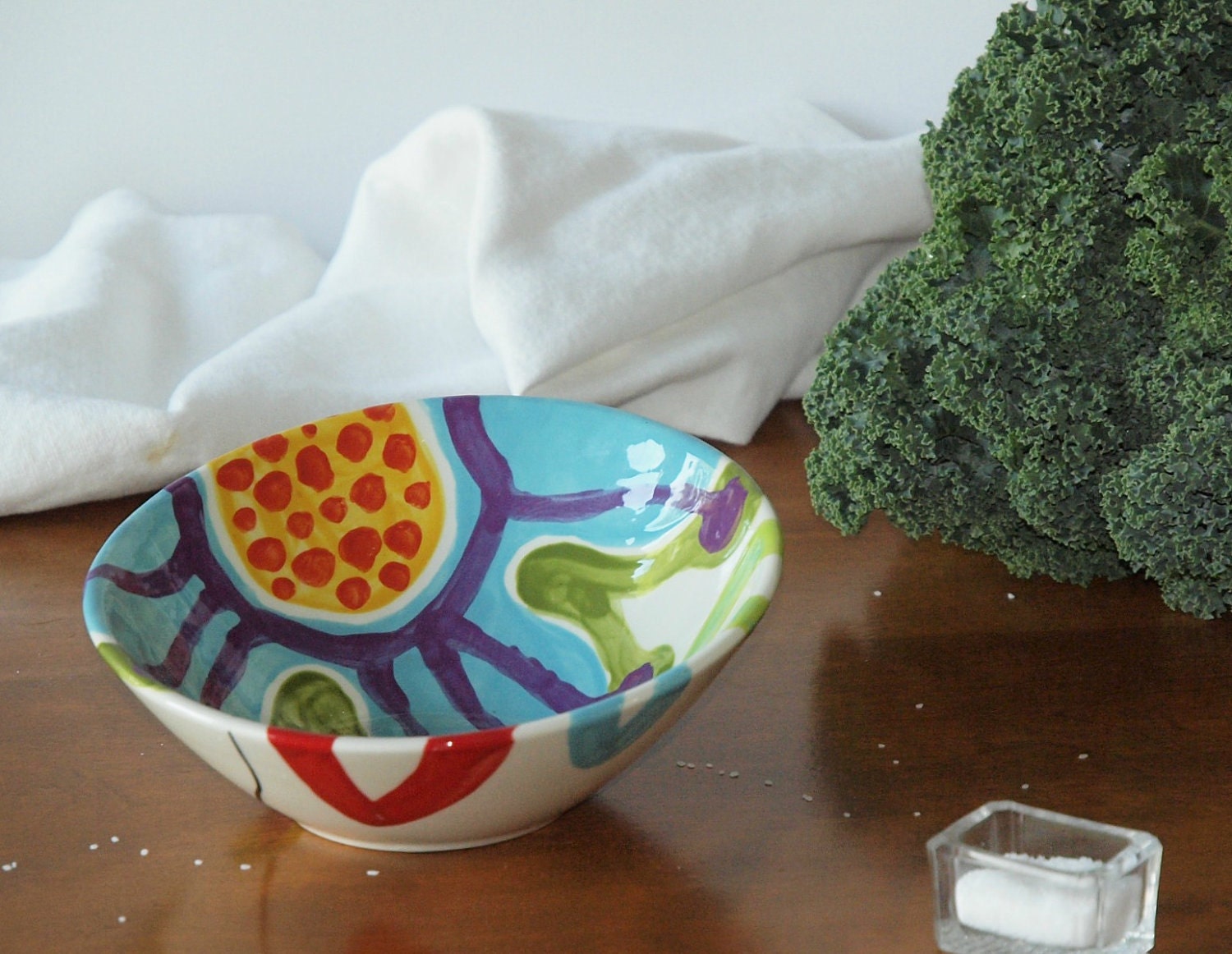 Small Bowl - Jubilation Small Off-Center Bowl - Bright Bold Ceramic Pottery Kitchen Serving Mod Home Decor Best Friend Gift J-297