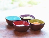 Prep Bowls - Urban Fusion Extra Small Square Bowls Set of 4 - Colorful Pottery for Serving Home Decoration Gift Giving   UF-260 - romyandclare
