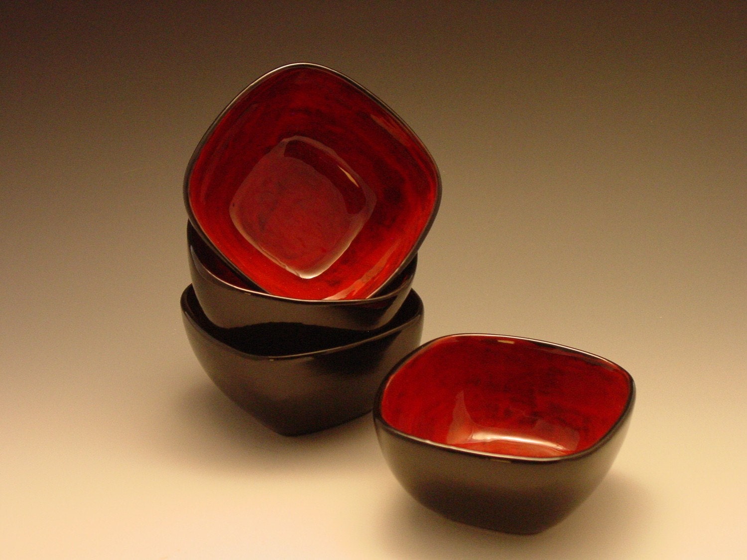 Prep Bowls - Red Poppy Extra Small Square Bowls Set of 4 - Colorful Ceramic Pottery for Serving Modern Home Decor or Gift Giving   RP-260