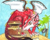 Dragon Square 6 pirate island big eye fantasy art original painting 5 x 5