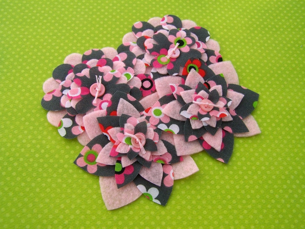 Pink and Grey Floral - Fabric and Felt Flower Embellishments