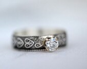 Engagement Ring Moissanite 14kt Gold Silver, Quilted Hearts