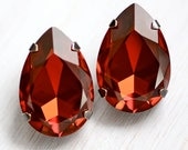 Ultimate Glam Extra LARGE Red Magma Swarovski Crystal Earrings - Bridal - Weddings - Special Event