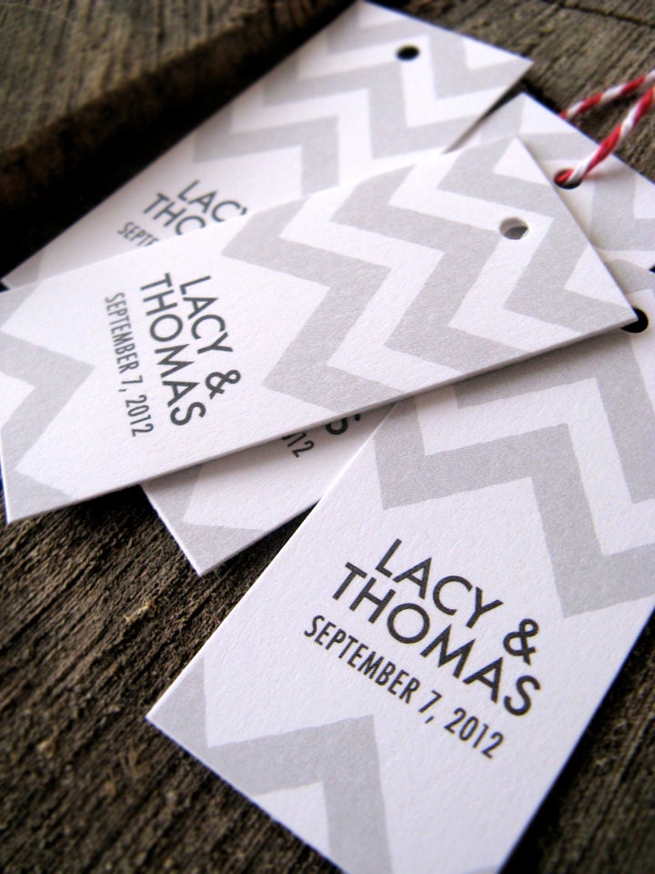 Gray Chevron Stripe Wedding Favor Tags - Grey Tags - Gift Tags - Thank you tags - Set of 100