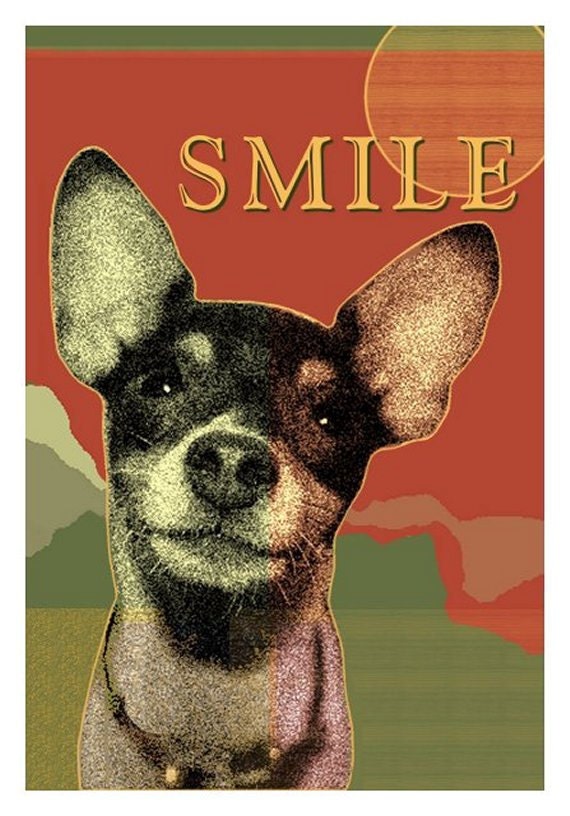 Smiley TOY FOX TERRIER Dog Print - Happy Rat Terrier Portrait - an Original Signed Print by Wendy Presseisen - Shabby Chic