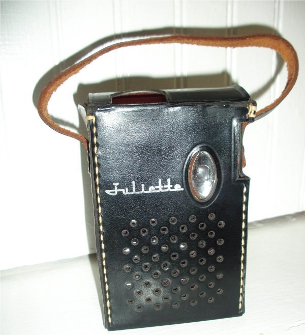 Retro COOL 1950's TRANSISTOR RADIO in Leather Case - Juliette 14 Transistor Portable Battery Radio - Midcentury Modern Retro