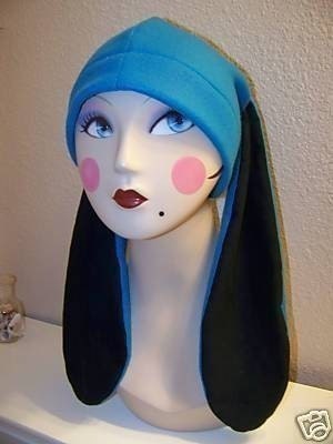 Turquoise Bunny Rabbit Ears Fleece Hat Beanie Anime Cosplay