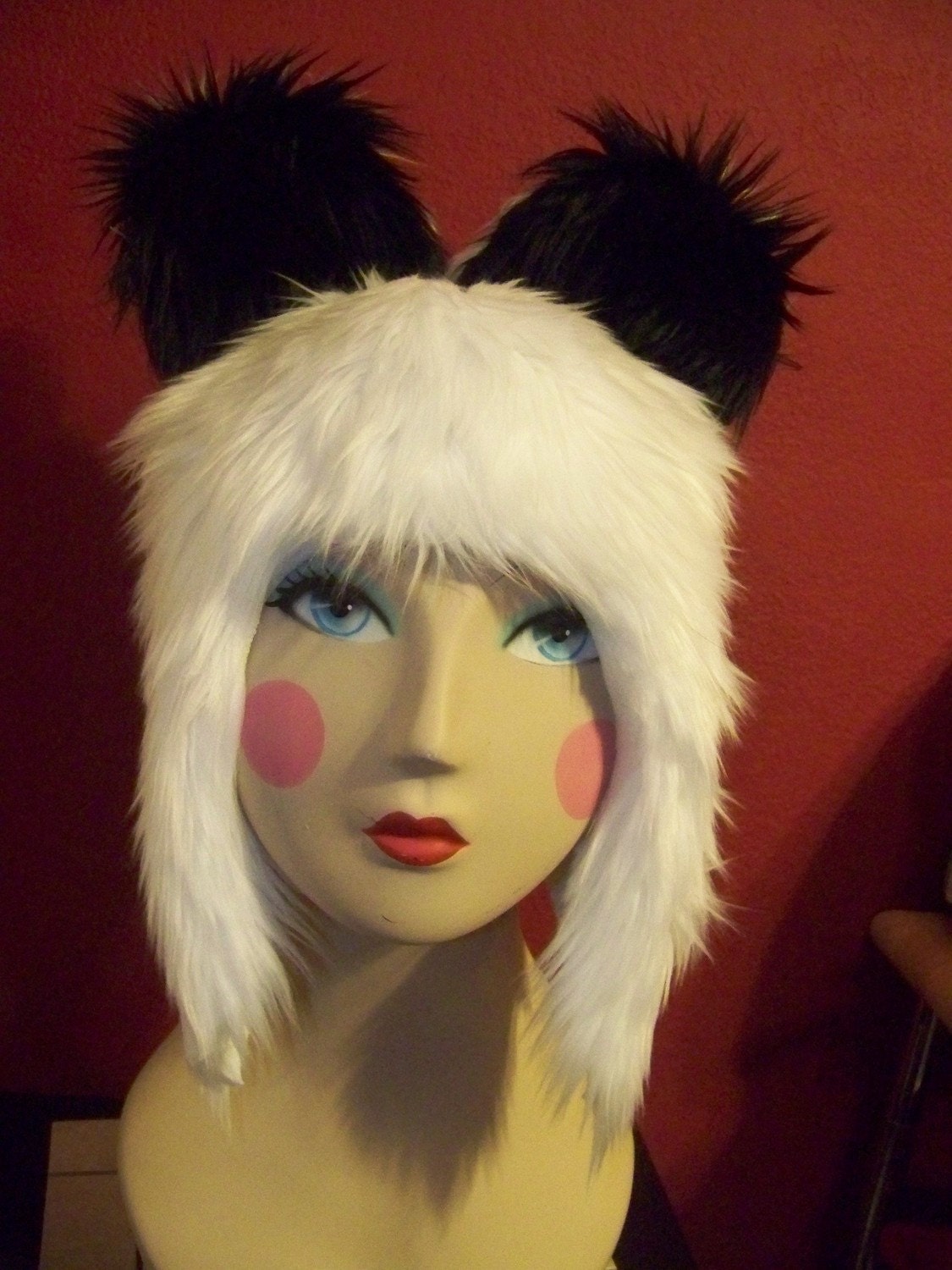 Black & White Furry Panda Bear Hat Animal Ears Hood Fur Giants Pablo Sandoval Halloween Costume