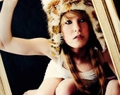 Leopard Furry Kitty Cat Animals Ears Aviator Hood Fur Hat Spirit Burning Hood Halloween