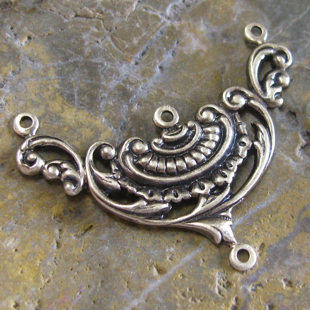 Brass Connector Antiqued Brass 3 Hole Jewelry Findings- 6 Pieces - 1184