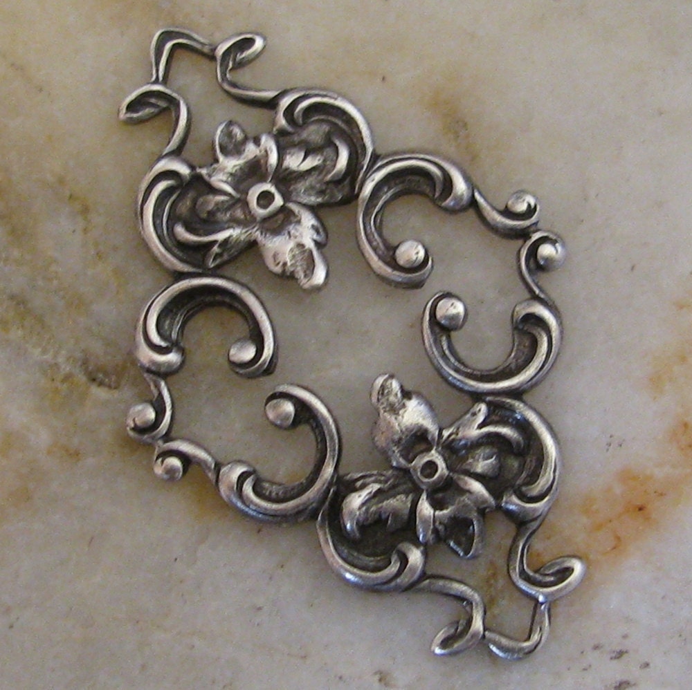 New color - Brass Flower Connector Floral Metal Stamping Old World Silver 1245 - 6 Pieces