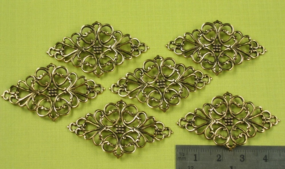 6 Antique Gold Victorian Filigree Jewelry Findings 512