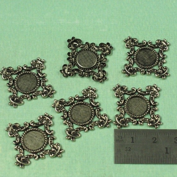 6 Antique Silver Round Stone Setting Jewelry Finding 661