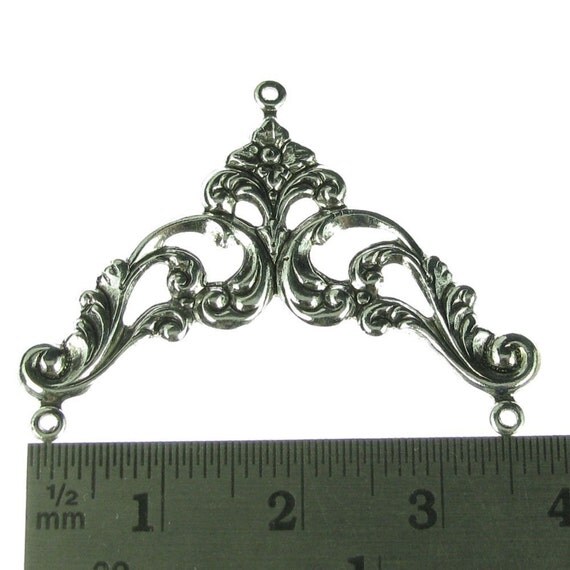 6 Silver 3 Hole Pendant Connector Filigree Findings 517