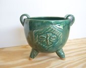 Stoneware Dragonfly Pot in Green Glaze