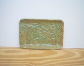 Stamped Ceramic Soap Dish in Spring Green Glaze