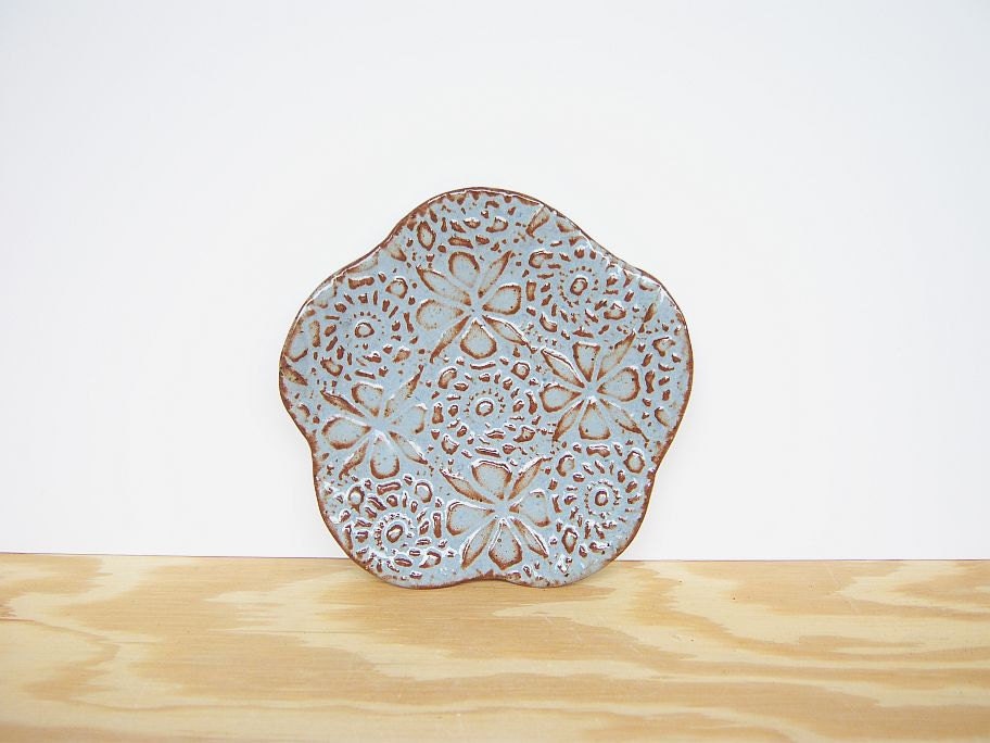 Blue Shino Textured Stoneware Footed Trinket Dish