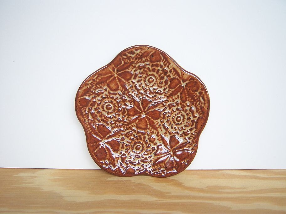 Stamped Textured Trinket Plate in Shino Glaze