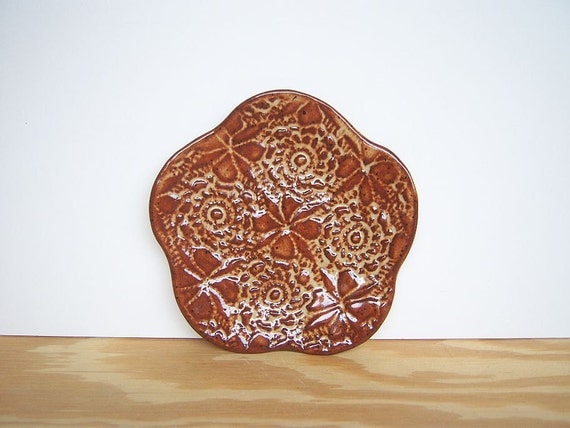 Stamped Textured Trinket Plate in Shino Glaze