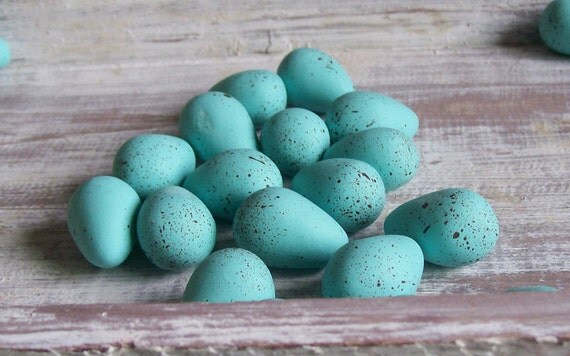 3 Speckled Robin Eggs...French Farmhouse Country Wedding Shabby Chic Hand Sculpted Favors