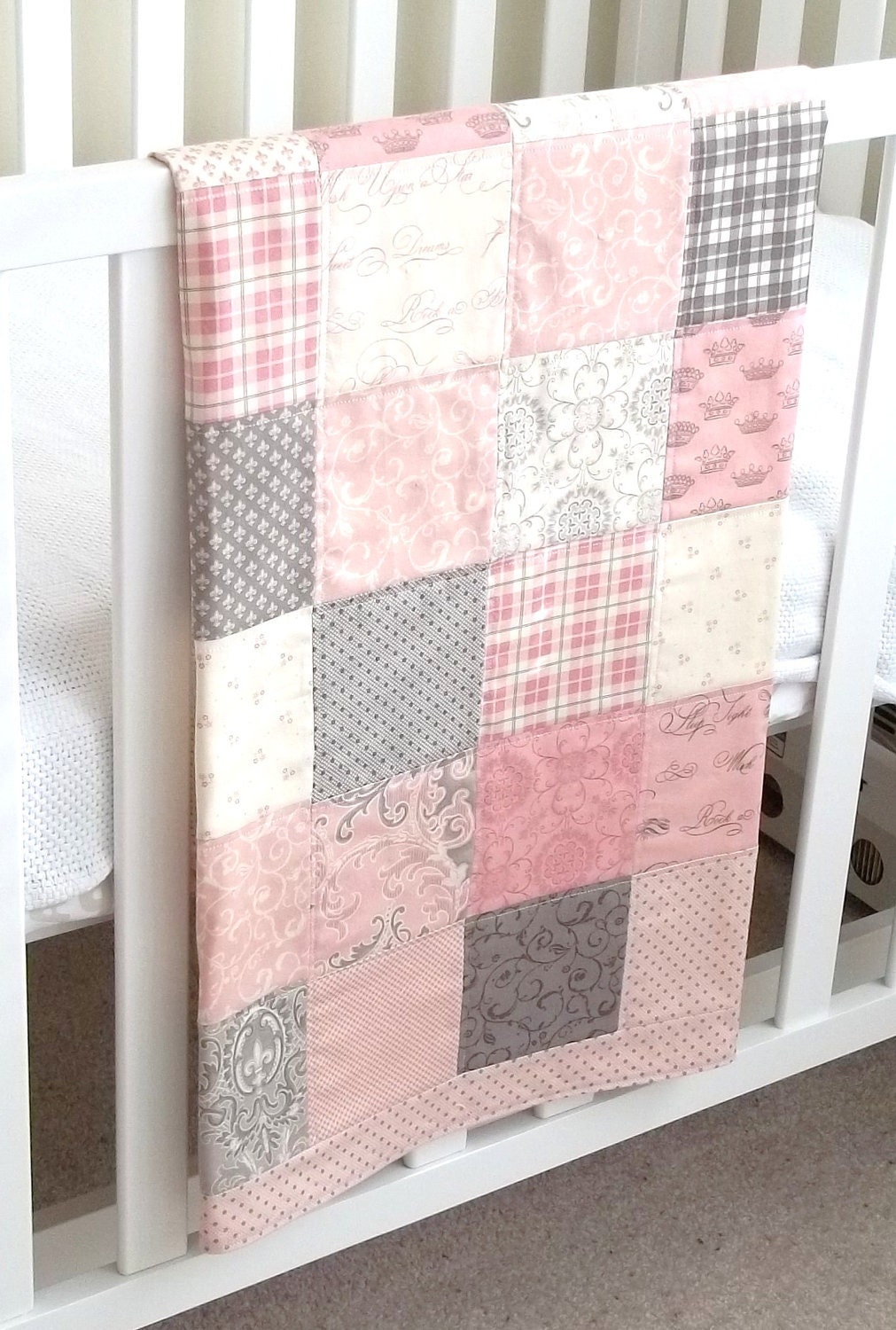 Modern Patchwork Baby Blanket (Pink Girl) Infant Crib Blanket w/Puttin on the Ritz by Bunny Hill for Moda