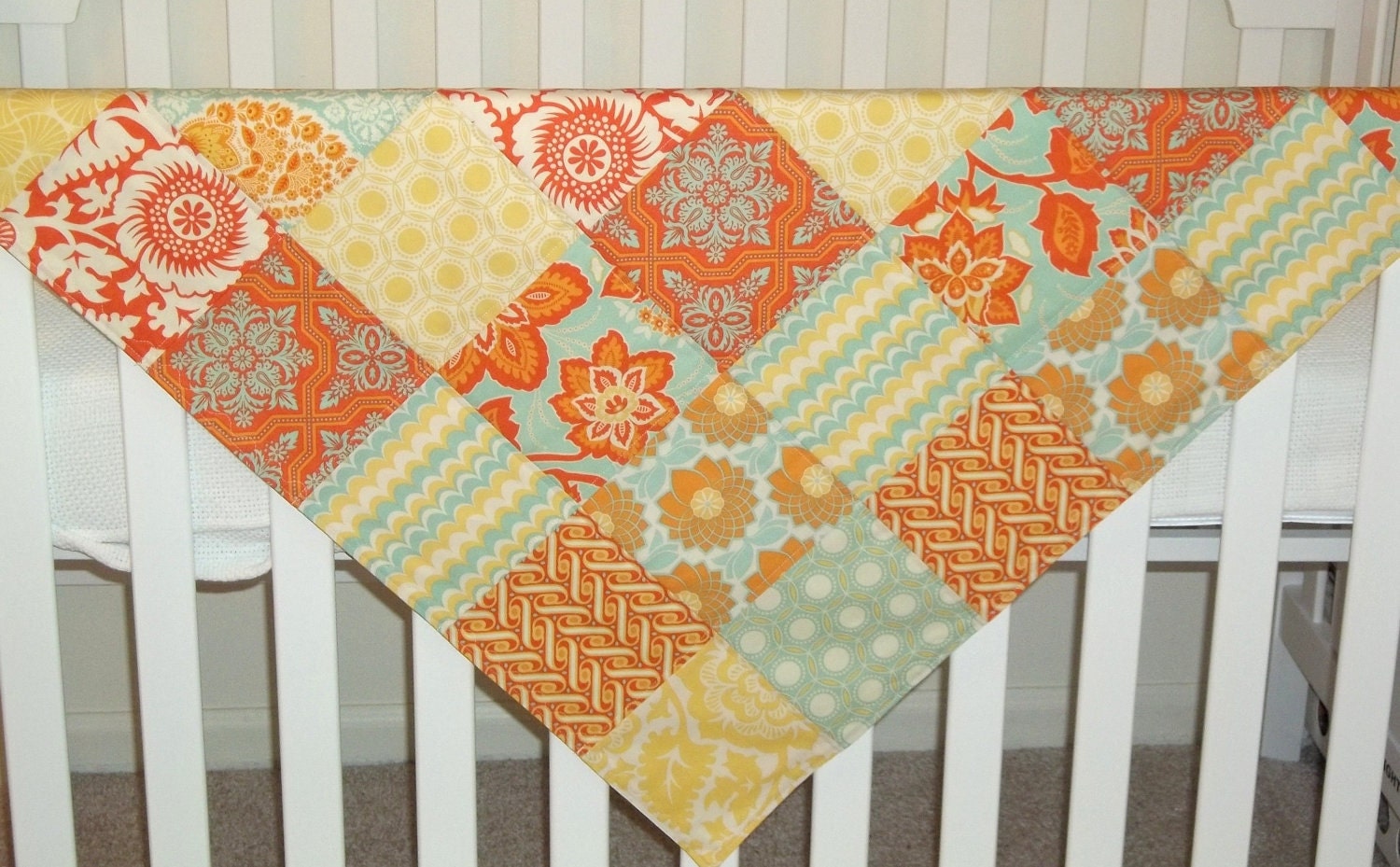 Modern Patchwork Baby Blanket Crib Blanket  - Eclectic made with the Heirloom Citrine Collection by Joel Dewberry - Soft flannel back