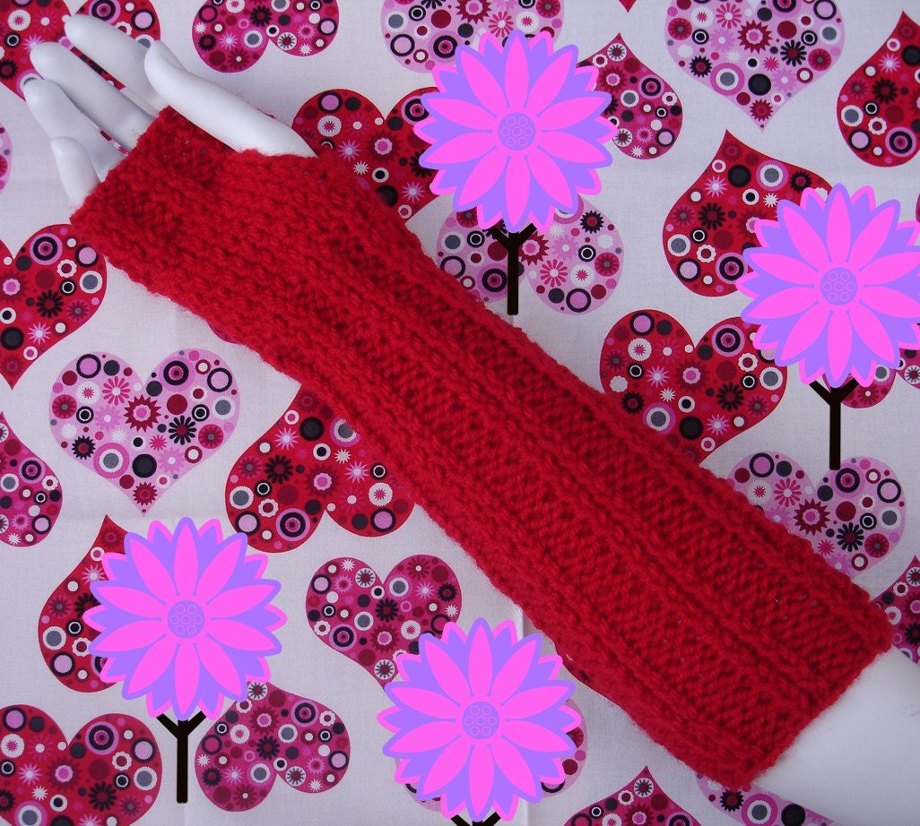 Fingerless Gloves - Extra Long - Deep Red - Free Shipping