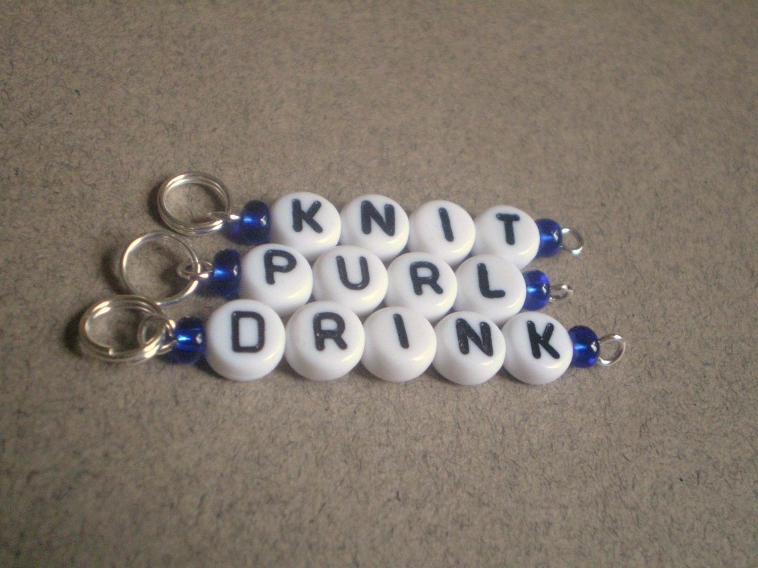 Blue Knit, Purl, Drink Stitch Markers many sizes, colors, styles available