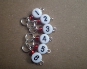 Red Number Sock Stitch Markers - for knit or crochet handmade - lots of color and size choices