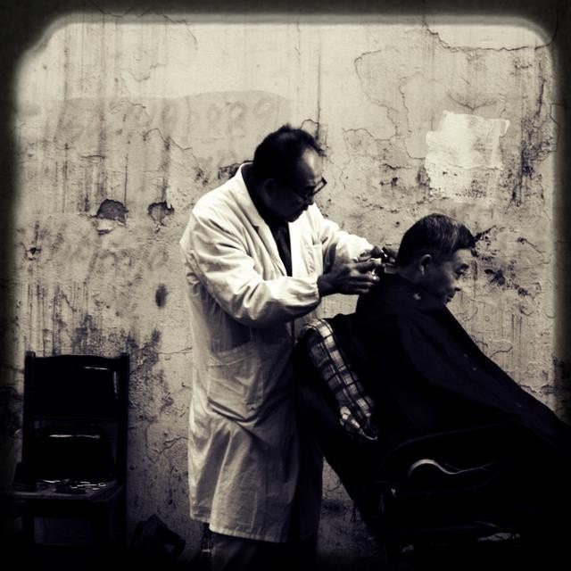 OLD SHANGHAI - one 8 x 8 fine art photography print (My Barber, My Friend, Shanghai, China)