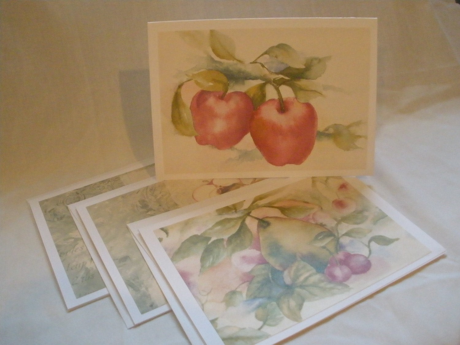 Notecard Set with 4 Fruit and Flower 5x7 Any Occasion Greeting Cards Made from Upcycled Wallpaper