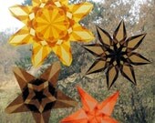 4 Autumn or Thanksgiving Holiday Window Stars in Orange, Brown, and Gold
