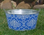 Blue Leanika Damask Large Round Galvanized Party Tub