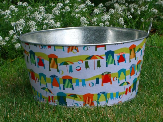 Party Tub Galvanized Large Round Citrus Cabana Perfect for Pool Side Towels