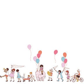 Multi On Parade Fabric by Sarah Jane for Michael Miller CHILDREN AT PLAY 1 Yard
