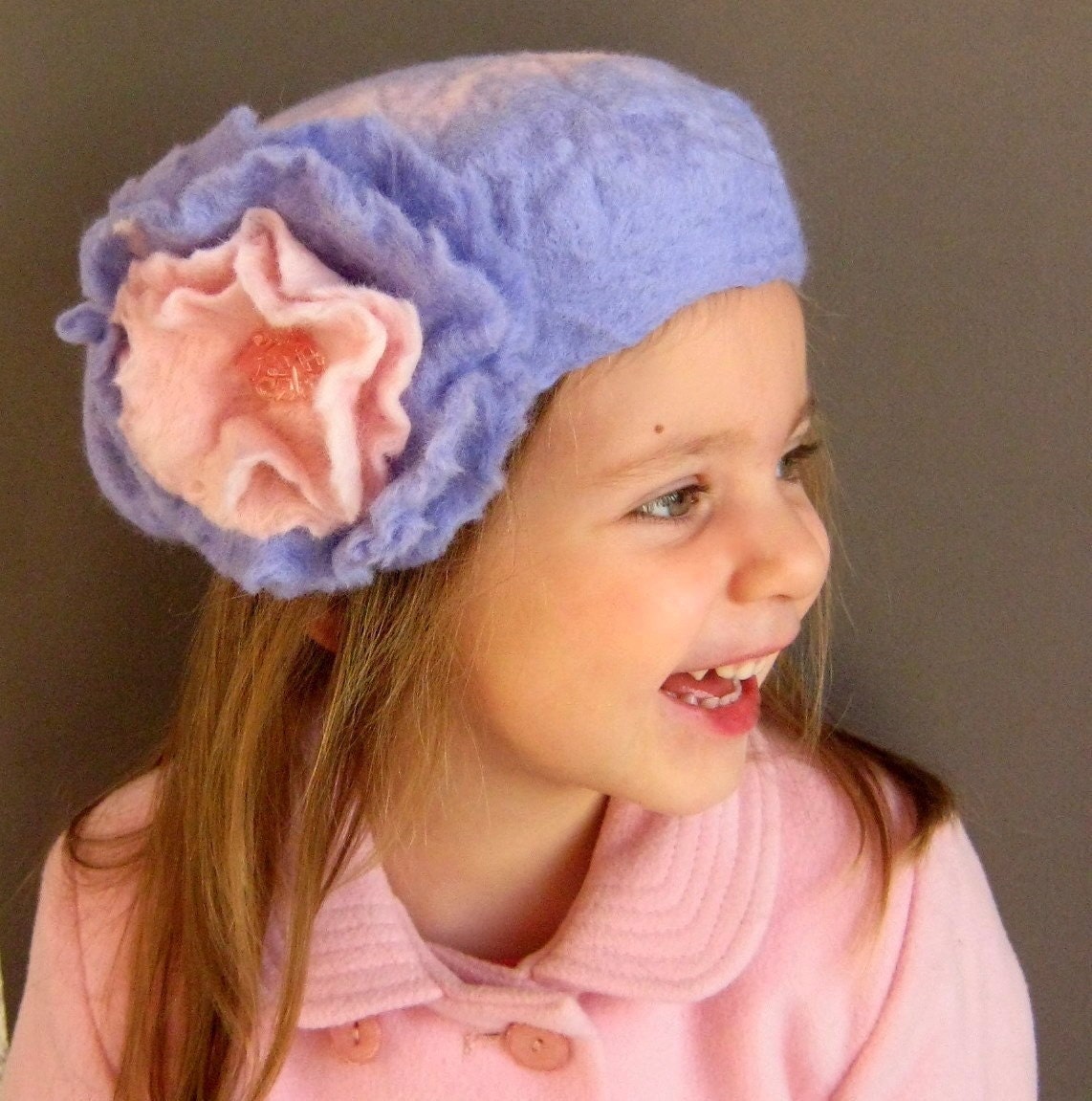 Lavender - Hand Wool felted Beret - Merino wool - Flower
