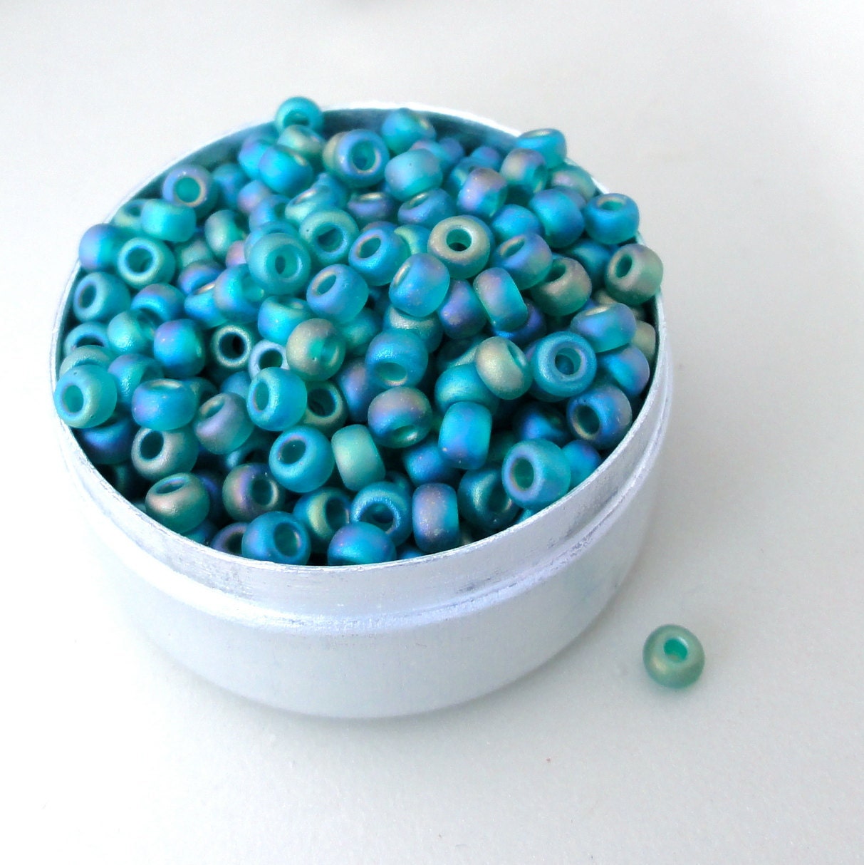 Teal AB Frost Miyuki Seed Beads Size 8 .  GB097 12 GRAMS Baby Peacocks