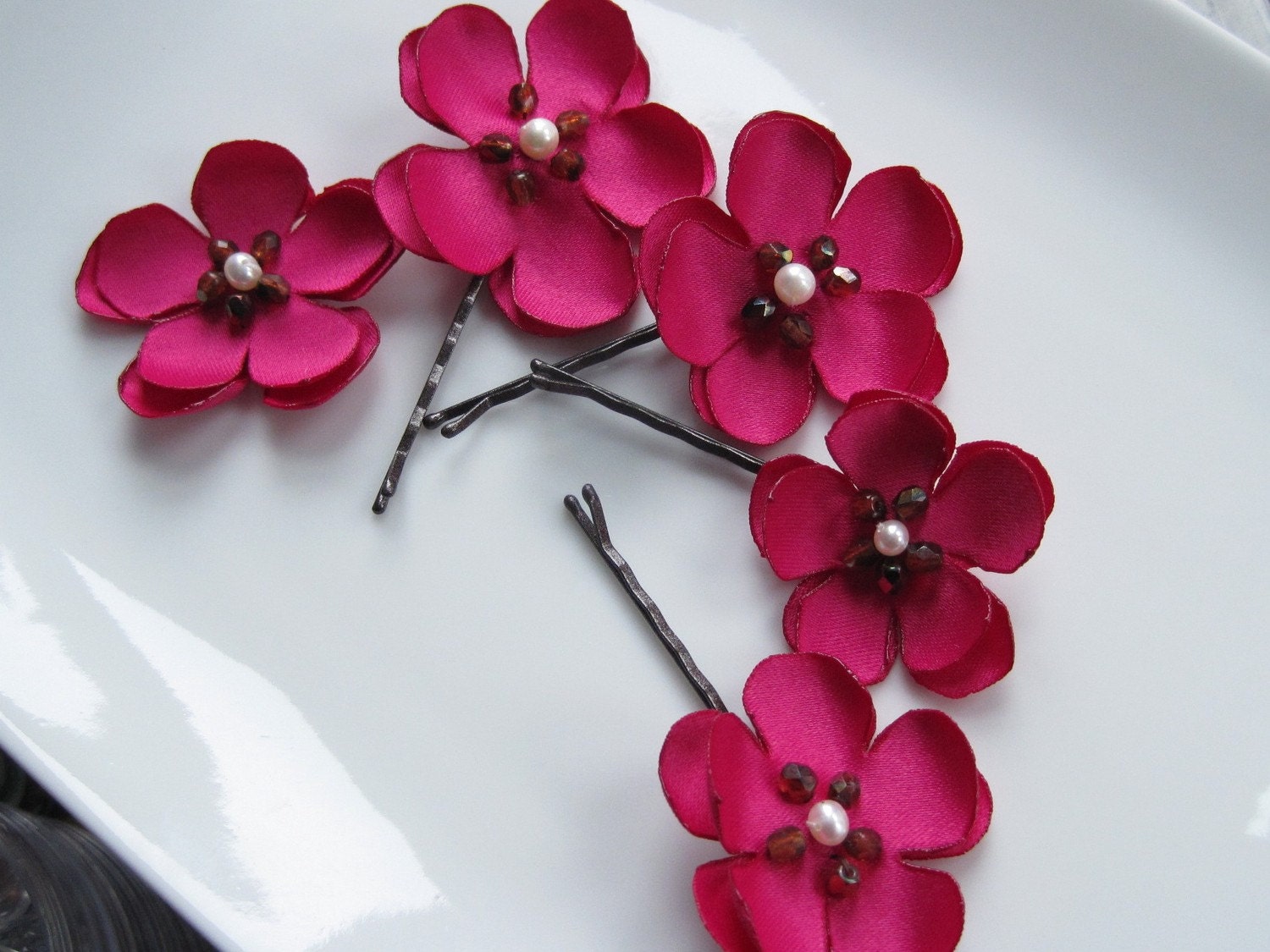 cherry blossoms bobbypins - custom set of 5 bobby pins - Made To Order -  SAKURA-