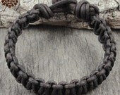 Mens Brown Leather Cord Knotted Bracelet Cuff