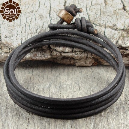 Mens Brown Leather Cord Multi-Wrap Bracelet