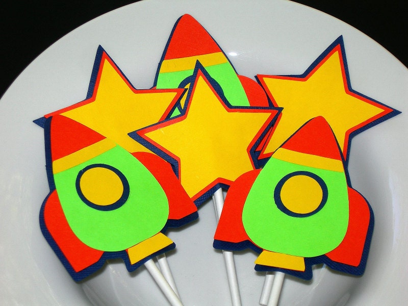 Rockets and Stars Outerspace Cupcake Toppers MADE TO ORDER