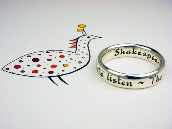sterling silver ring engraved with Shakespeare quote, size 5 1/4