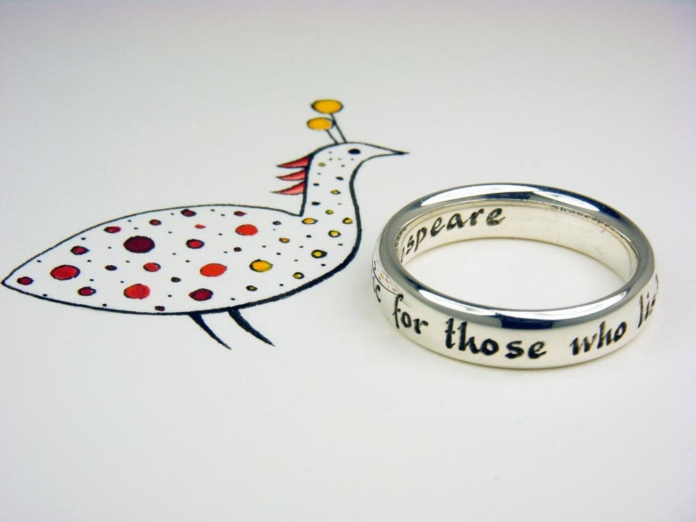 sterling silver ring engraved with Shakespeare quote, size 5 1/4