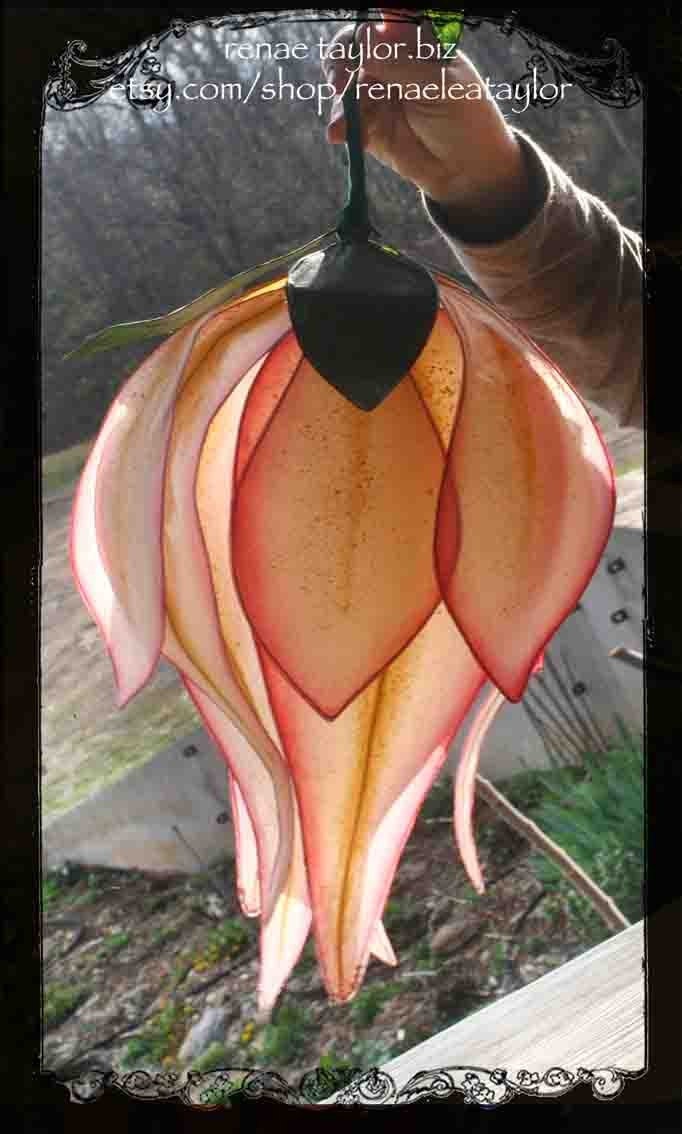 Large Pink and Yellow Lily inspired Paper Flower Luminaire (Lamp) By Renae Taylor