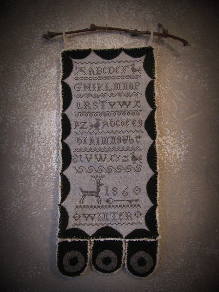 Winter Bell Pull Primitive Cross Stitch Sampler Pattern