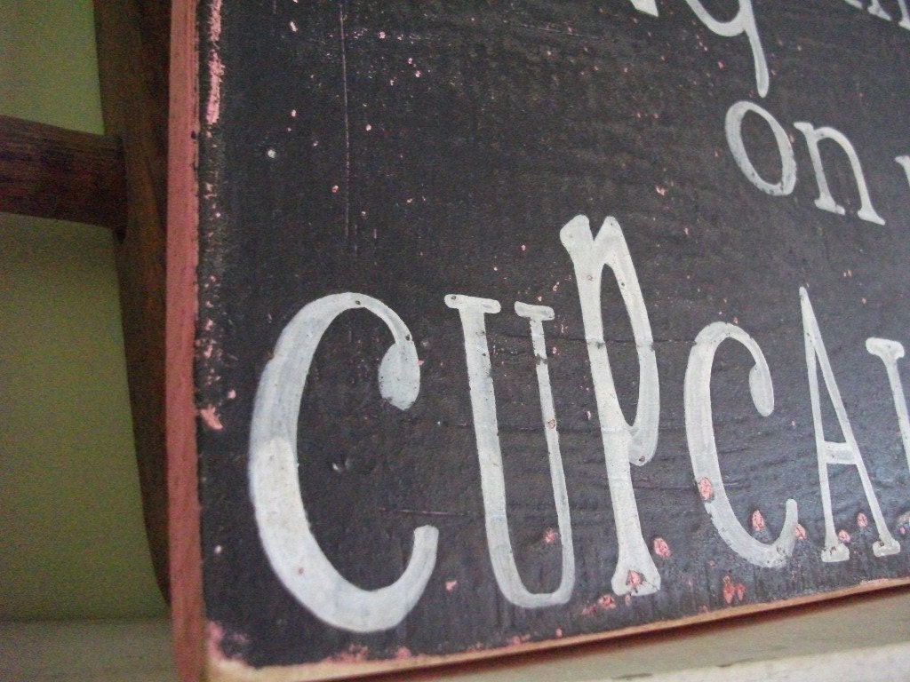 You Are the Icing On My Cupcake Wooden 11x11 Rustic Pink and Black Handpainted Word Art Sign