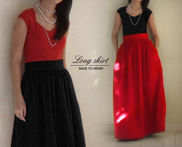 Custom fully lined floor length skirt with side pockets in many colors - custom size and length
