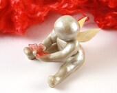 Go Tell My Mommy I'm Okay - angel baby clay sculpture with colored butterfly - made to order
