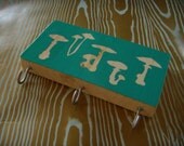 wood art block mushroom silhouette teal background key hook jewelry organizer hanger
